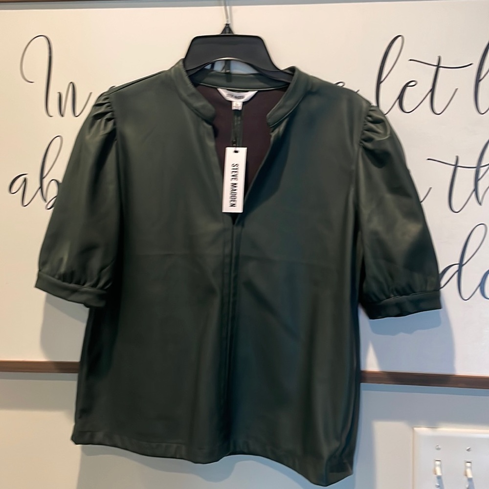 NWT Steve Madden green faux leather top
